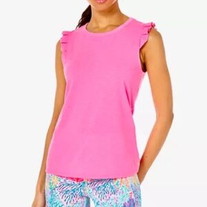 NWOT Lilly Pulitzer Luxletic Braxton Tank Top Ruffle-Sleeve Large Pink Isle